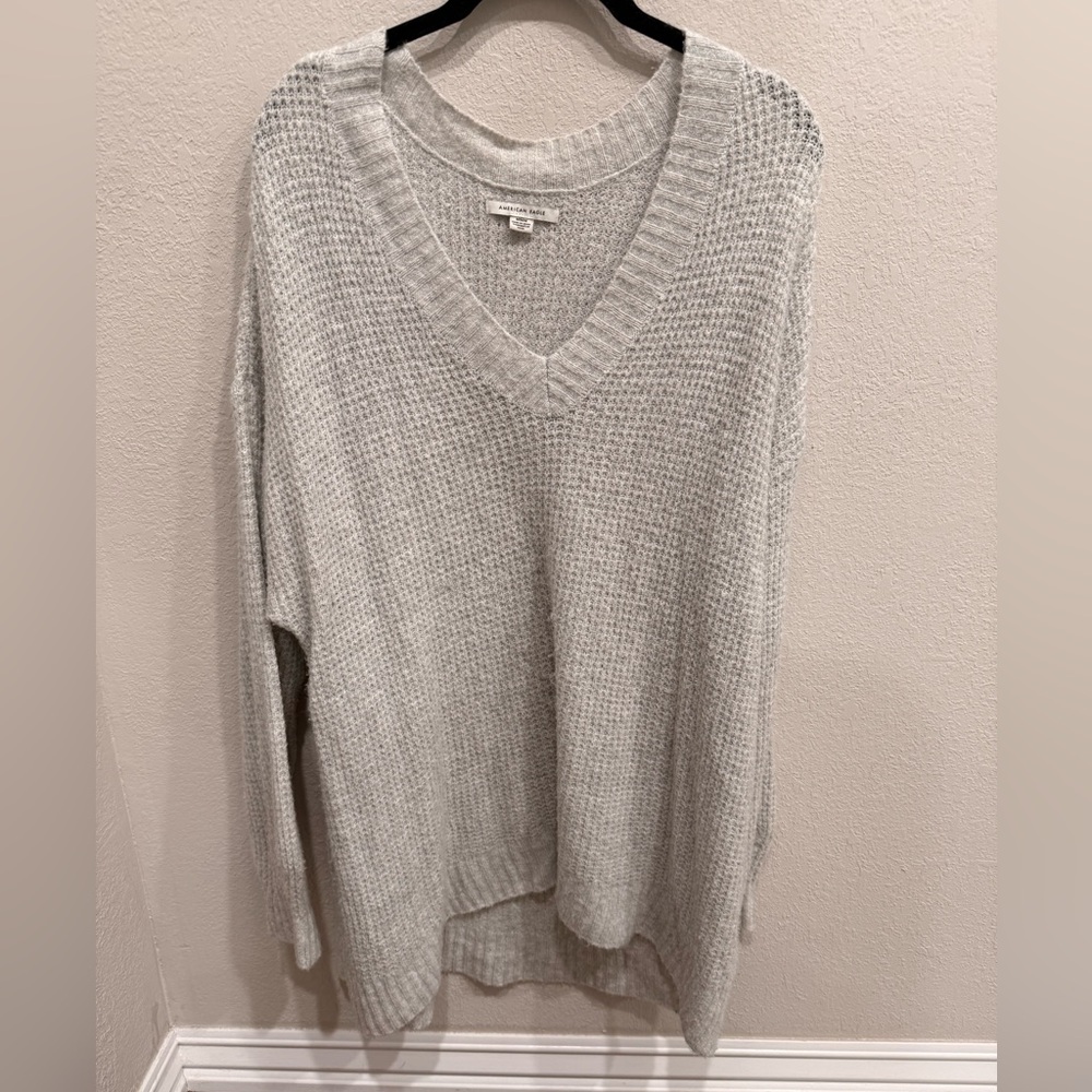 American Eagle Outfitters Light Gray V-Neck Sweater